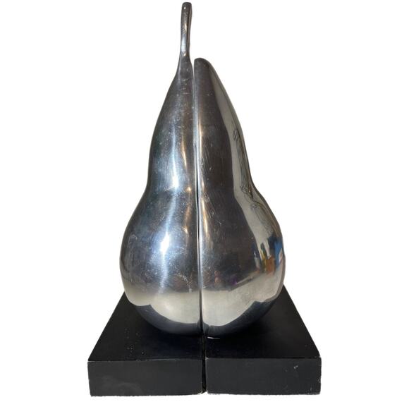Vintage Solid Chrome Finish Half Pear Set Bookends Home Decorative School Office - Picture 7 of 7